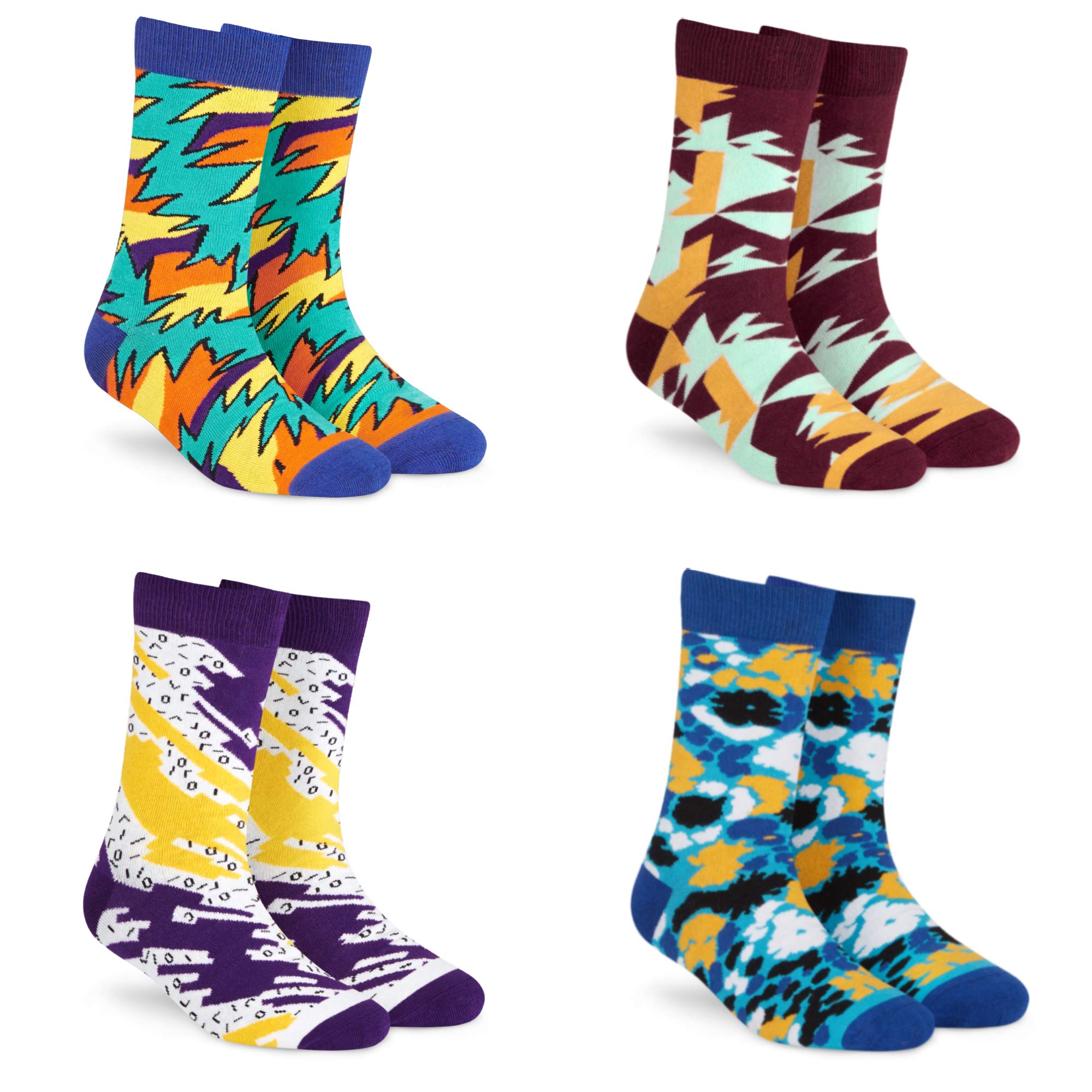 DYNAMOCKS Calcetines para hombre y mujer (combo de 4 unidades | Longitud de la tripulación | Material: algodón peinado | Multicolor | Talla: libre (UK 7 - UK 12)), Multicolor, Free Size