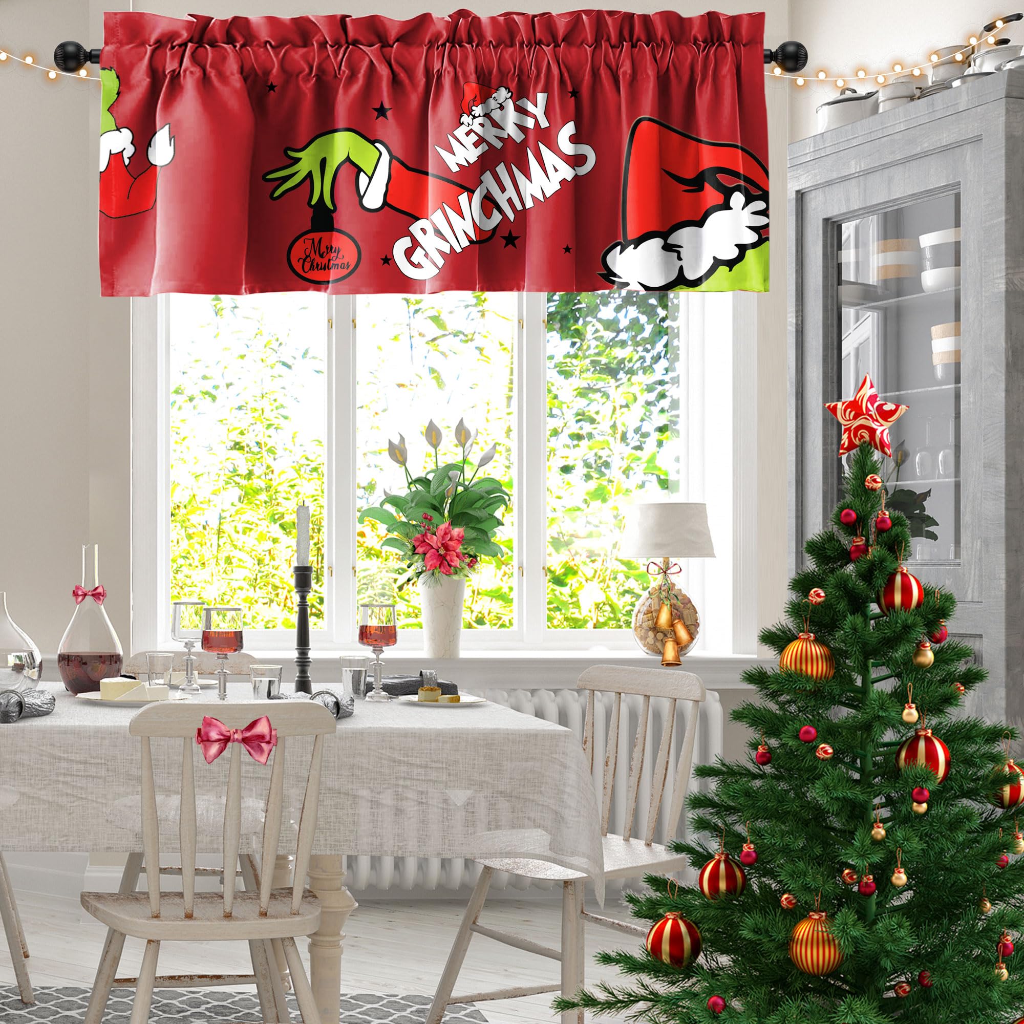 Weihnachts-Küchengardine - 45x132 Cm, Rot, Mit Stangentasche, Festliche Deko