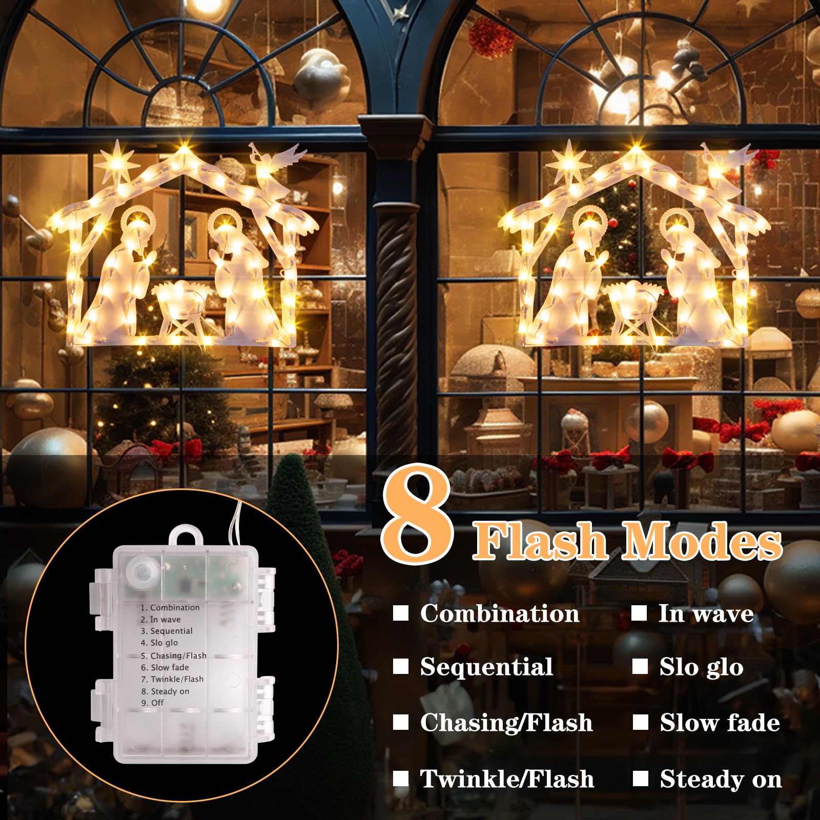 GlobaLink 50LEDS Luci Presepe Natalizio Decorativo, 8 modalità Impermeabili iP44 Funzione Memoria Decorazioni di Presepe Natalizio Completo per Interni Esterni Finestra Casa