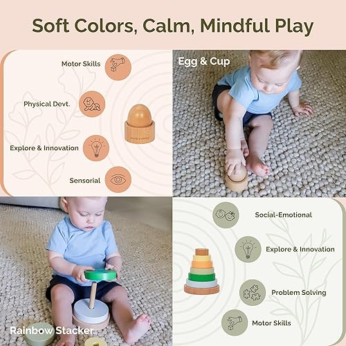 Miniatura 4 de Jackie & Vancie Juguetes Montessori para Niños de 1 Año, Juego Sensorial 6 en 1 Juguetes de Aprendizaje de Madera, Set de Juguetes Montessori para