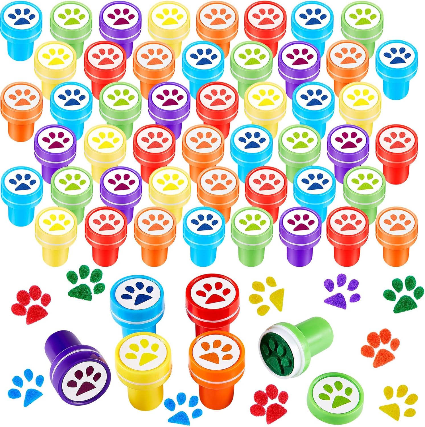 100 Pcs Dog Paw Print Stamp Bulk Party Favors Self Inking Teacher Mini Colorful Stamp Party Favors Assorted Set for Classroom Educational Learning Activities