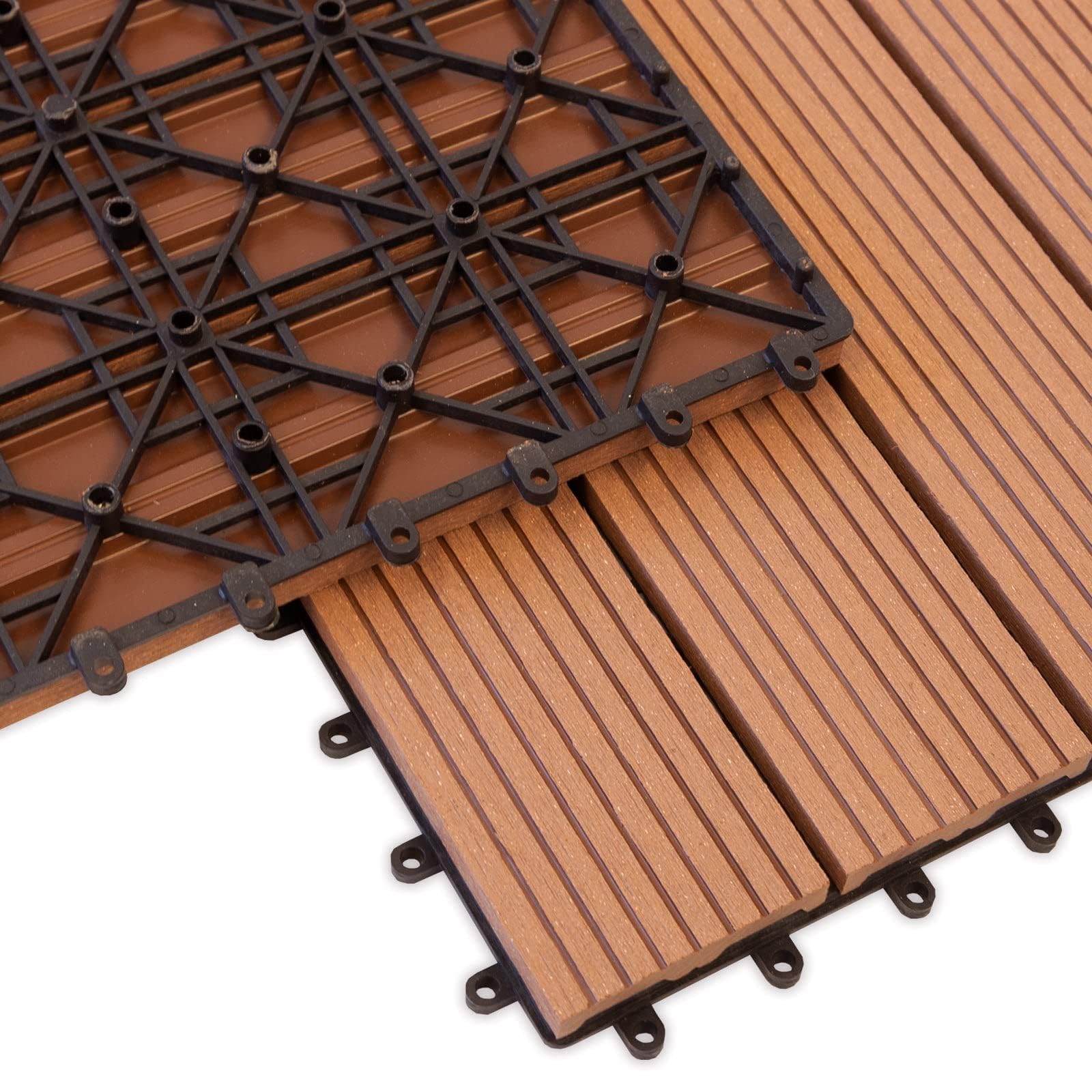 Floordirekt || Royal | Caillebotis Emboîtables | Qualité Supérieure Résistant aux intempéries | Idéales sol Extérieur, Terrasse, Balcon | 2m² | 60x30cm, Marron clair