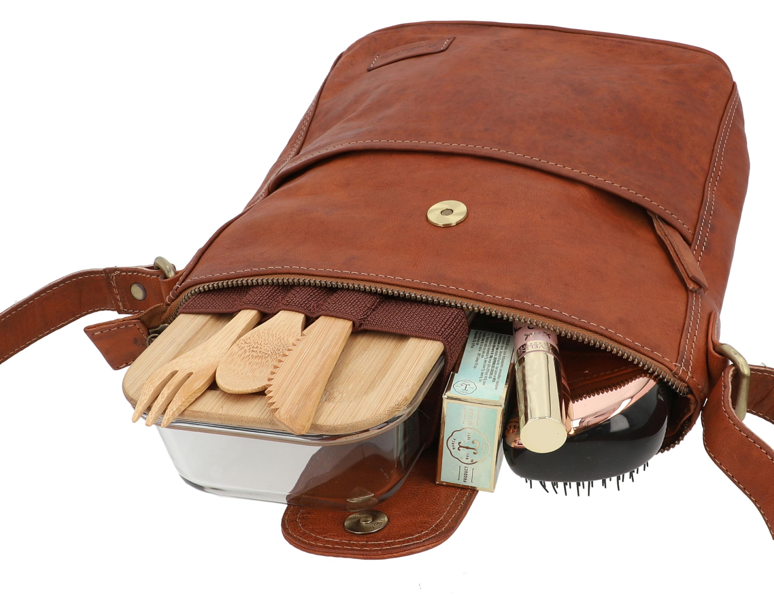 Gusti Leder Umhängetasche - Jaqueline S Vintage Shopper Leder, Crossbody Bag Damen aus echtem Ziegenleder, verstellbarer Riemen, Braun