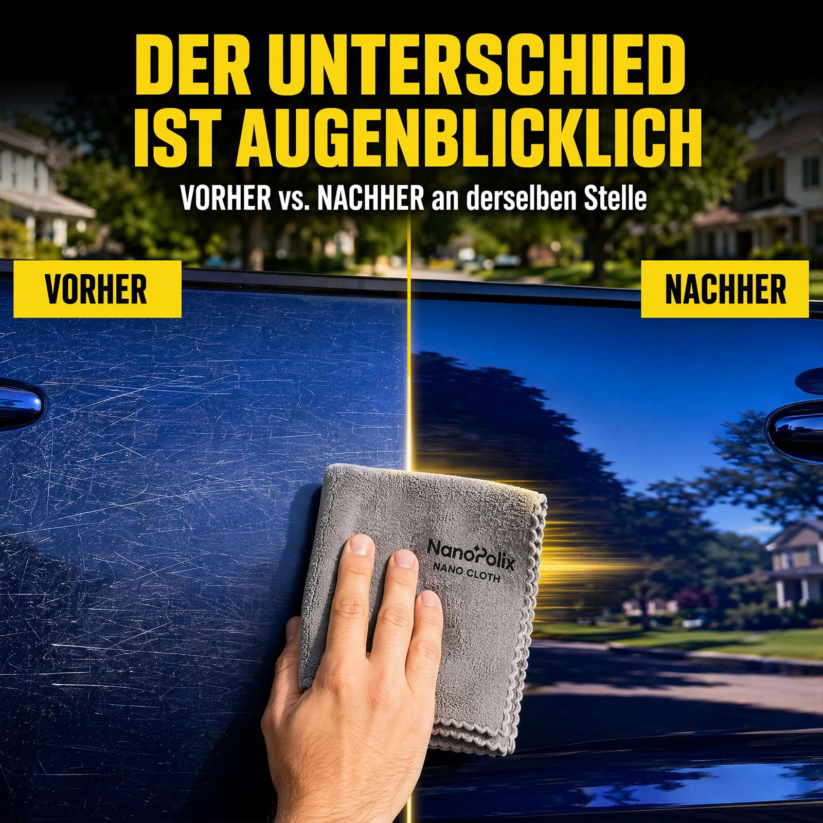 NanoPolix Tuch 2 Stück, Nano Polix Kratzerentferner Tuch, Nanopolix Scratch Remover Auto, Nano Polix Kratzerreparatur, Glanzwiederherstellung und Lackpflege für alle Lackfarben