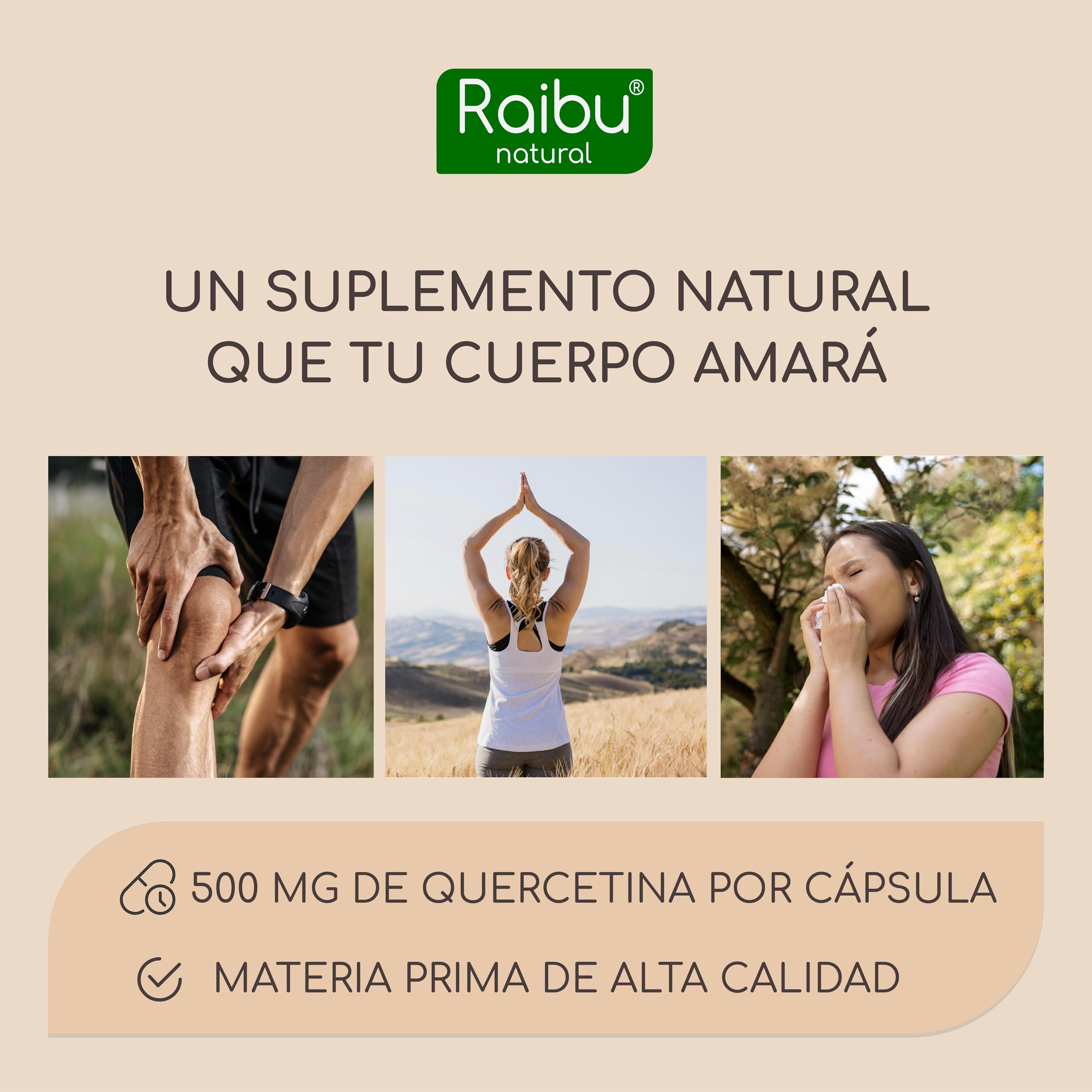 Quercetina 500 mg Pura - 180 Cápsulas Veganas para 6 Meses de Suministro - Extracto de Sophora Japonica con 95% en Quercetina - Alta Potencia, Sin Aditivos y Probado en Laboratorio - Raibu