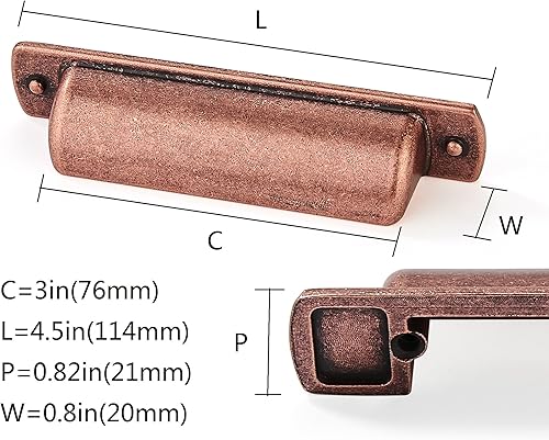 Miniatura 2 de CABDM Paquete de 2 tiradores de taza de 3 pulgadas de centro a centro, tiradores de cobre antiguo para gabinetes, accesorios de gabinete de cocina,