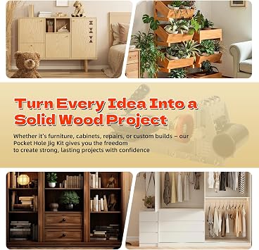 Pocket Hole Jig Kit with Vacuum Dust Collection, All-Metal Pocket Screw Jig with 3/8 Step Drill Bit, Depth Stop Collar, Adjustable Thickness for Woodworking Joinery, Cabinet Building