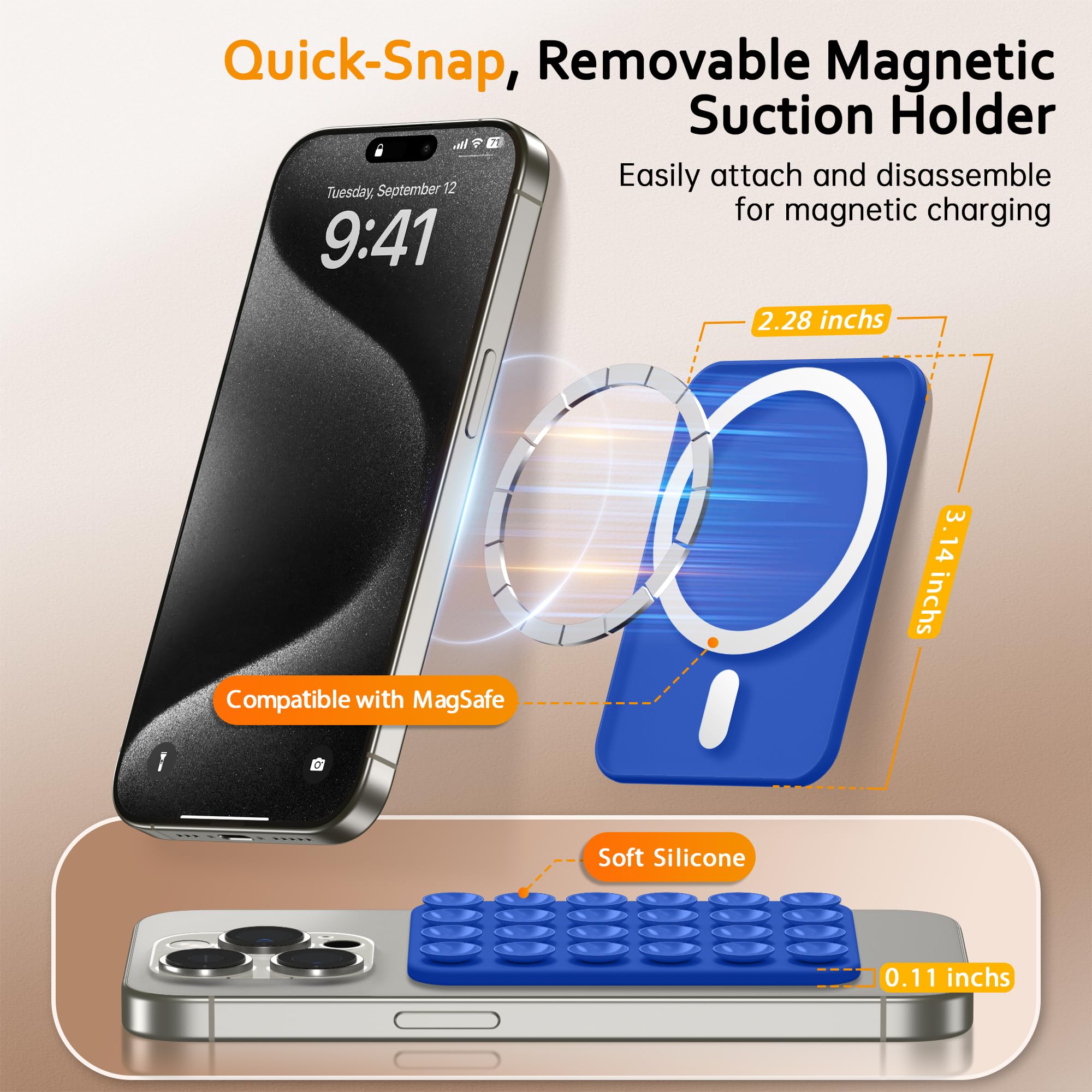 Supporto Magnetico A Ventosa SuydanBox Per Telefono - Silicone Antiscivolo Per Magsafe - Per Selfie Allo Specchio (Blu) - 2