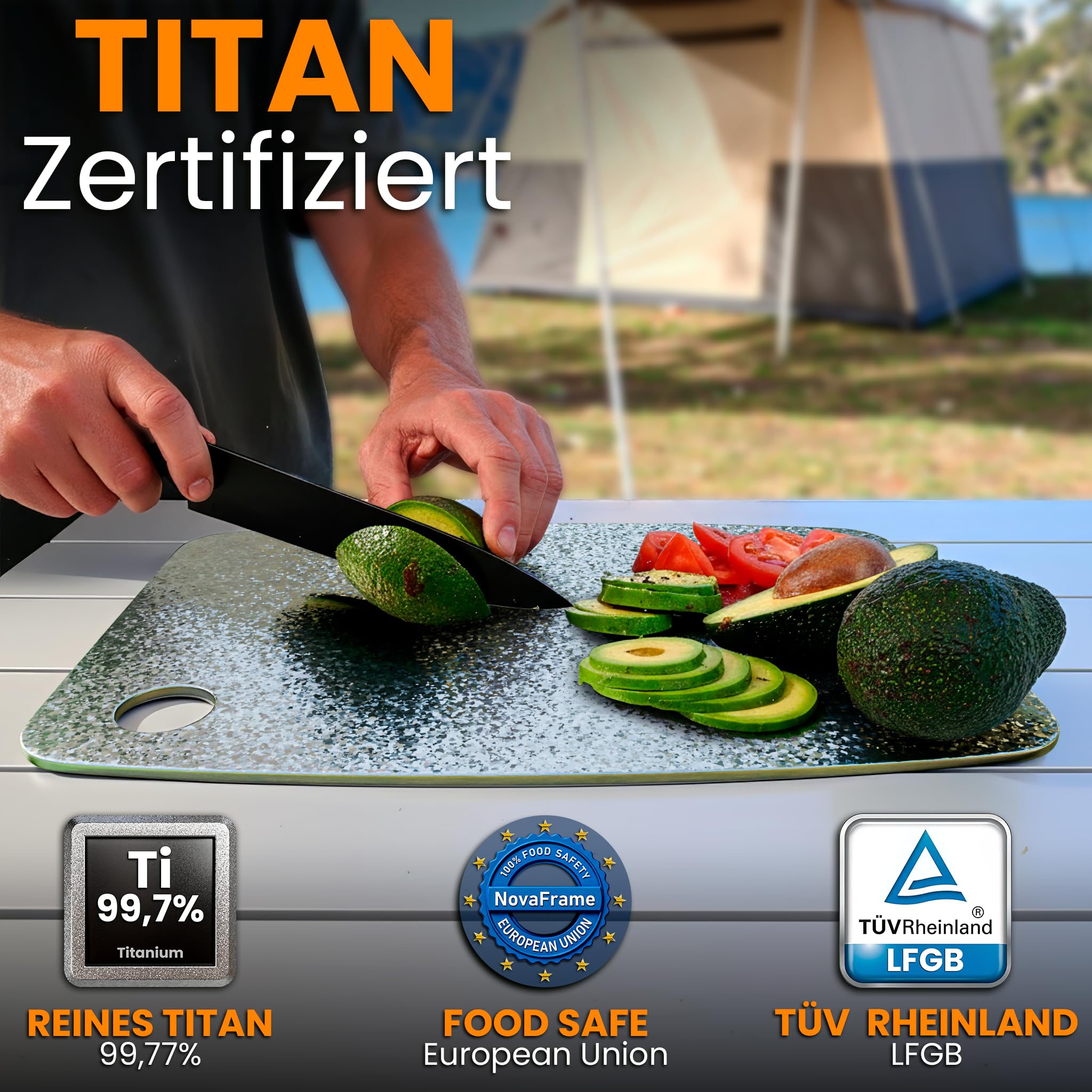 Titan Schneidebrett 100% Reintitan 40x30cm – Schneidebrett Titan Doppelseitig & Antibakteriell – Titan-Schneidebrett cm Ultrarobust, Hygienisch – Schneidebretter Titan Küche