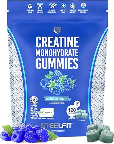 Miniatura 8 de SteelFit Creapure - Gomitas de monohidrato de creatina para hombres y mujeres, sandía jugosa, suplementos nutricionales para entrenamiento de