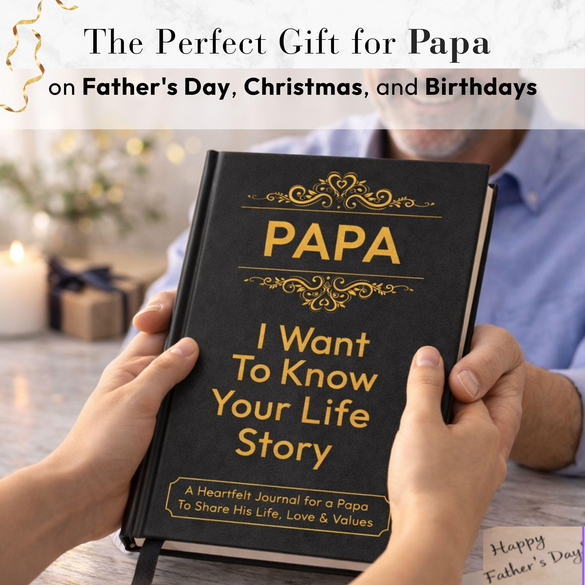 Diario de cuero con texto en inglés «Papa I Want to Know Your Life» (tapa dura) – Regalos para papá para Navidad o cumpleaños – Comparte su historia de vida – Regalo ideal para el Día del Padre de