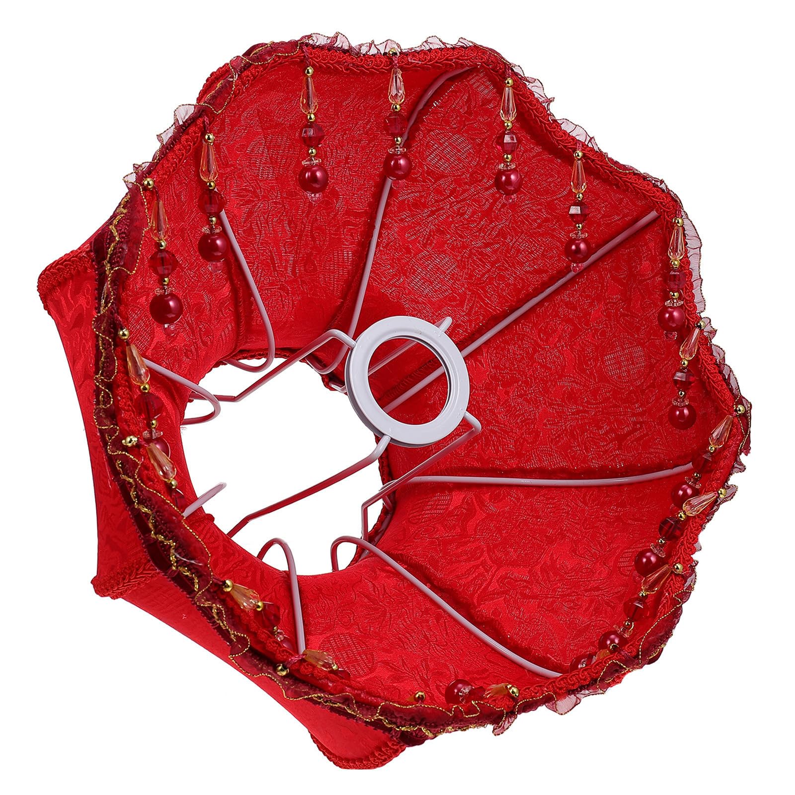 Roter Lampenschirm aus Stoffspitze mit Perlen für E27, 4cm