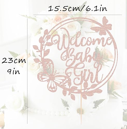 Miniatura 3 de Decoración de pastel de bienvenida para niña, decoración de pastel de baby shower con purpurina de oro rosa para niña, decoración de pastel de bebé,