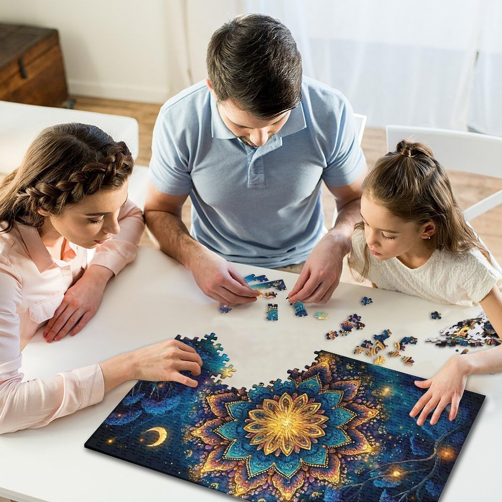 Puzzle De Mandala Nocturno De 1000 Piezas – Premium En Cartón Reciclado – Medidas 52x38 Cm – Juego Educativo Para Reducir El Estrés – Regalo Para Hombres Y Mujeres – Piezas Gruesas Y Resistentes
