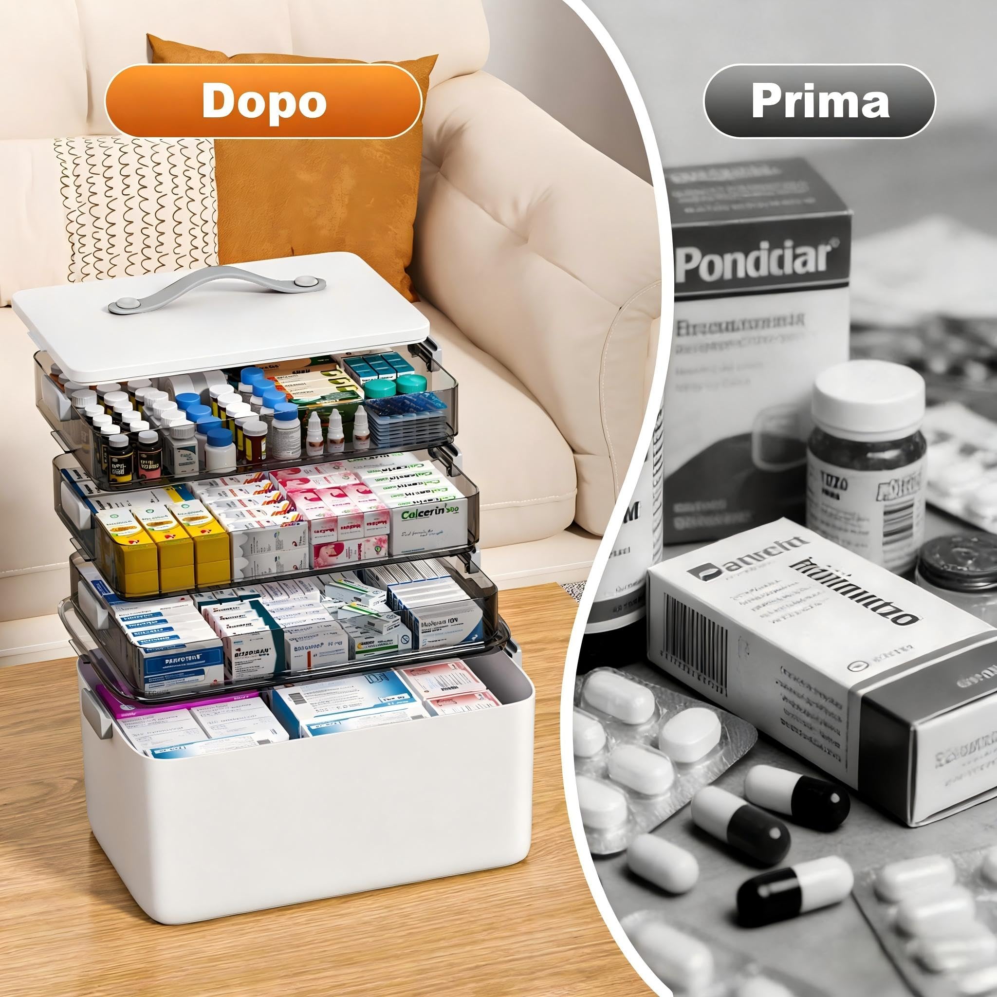 MOPUP Contenitore per medicinali a quattro strati, 37 x 23 x 32 cm, con maniglia per il trasporto, organizzatore multifunzione per farmaci, grande capacità.