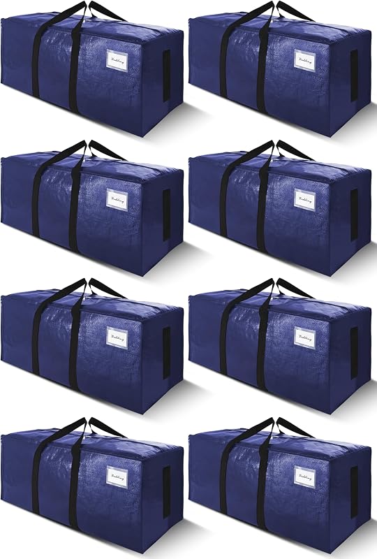 SWEET DOLPHIN 8 Pack 200LB Heavy-Duty Moving Bags with Wrap-Around Handles, Extra Large Storage Totes for Space Saving, Clothes Storage Bags, College Dorm Essentials, Blue, 24 Gal