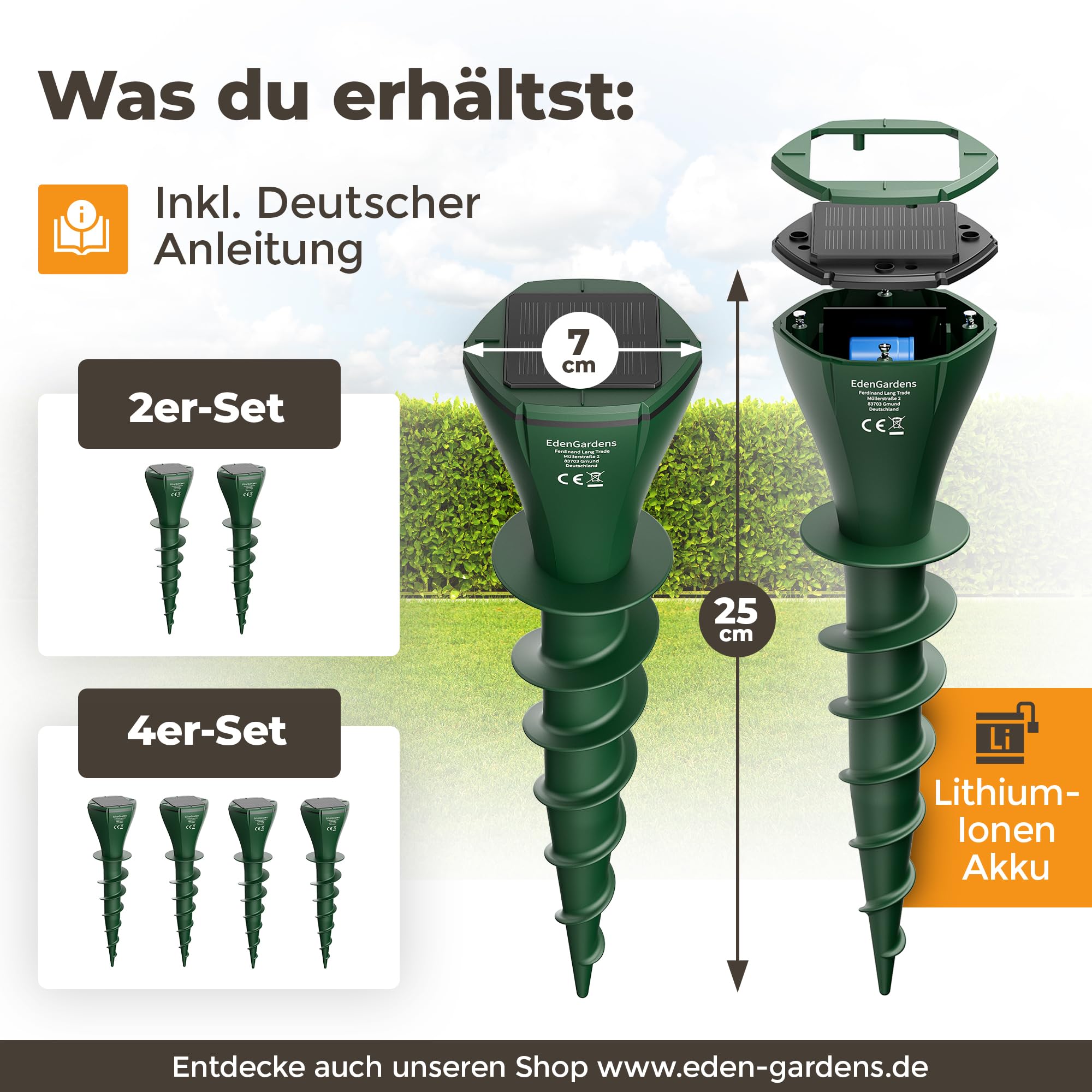 EdenGardens SOLAR MOLE PRO Maulwurf Vertreiber bestes Mittel gegen Wühlmäuse & Maulwurf - Maulwurfschreck Maulwurfvertreiben (4er Set)