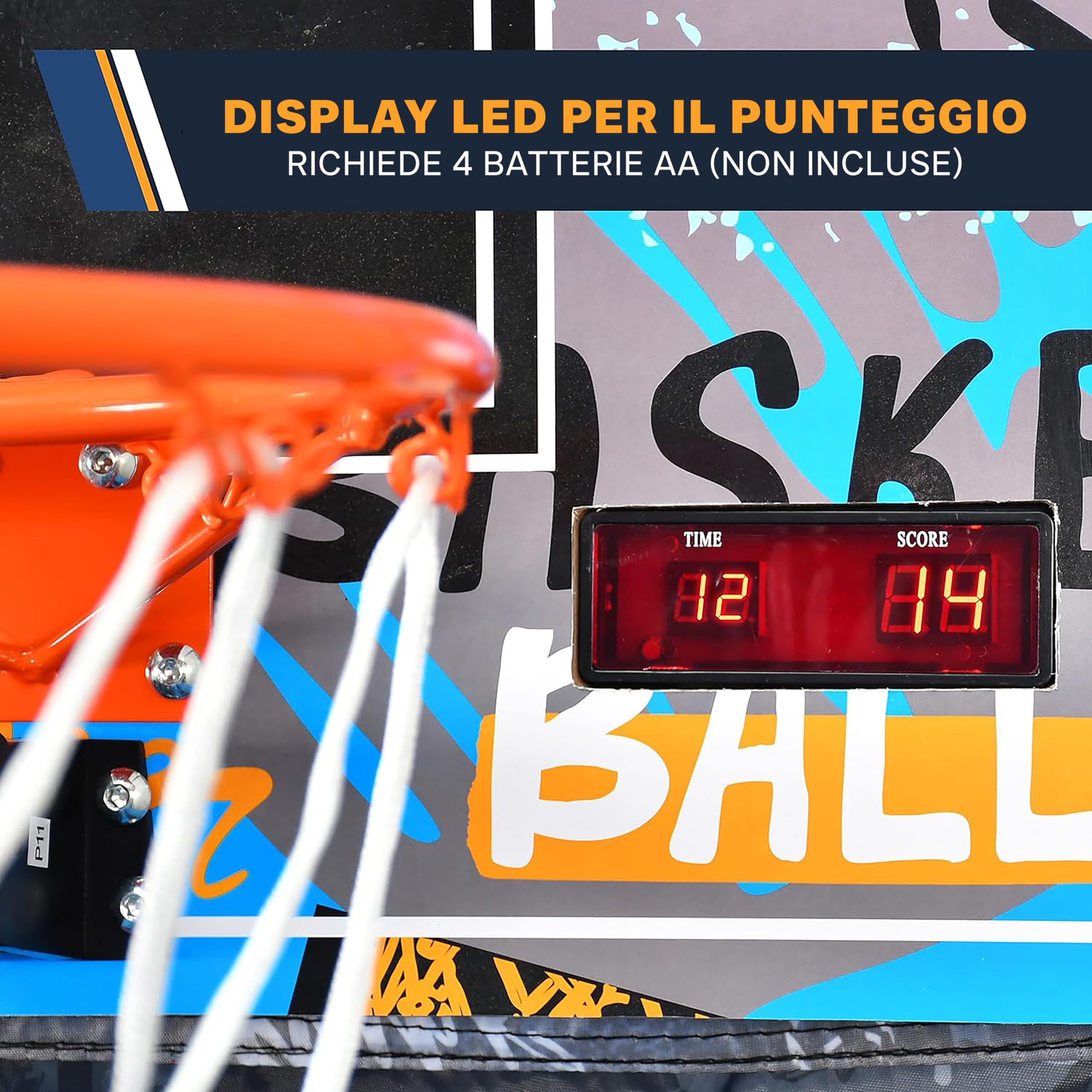 SereneLife Canestro Basket Esterno e Interno, Canestro da Basket Singolo Tiro con Opzione Audio, Grande Segnapunti LED, Blu