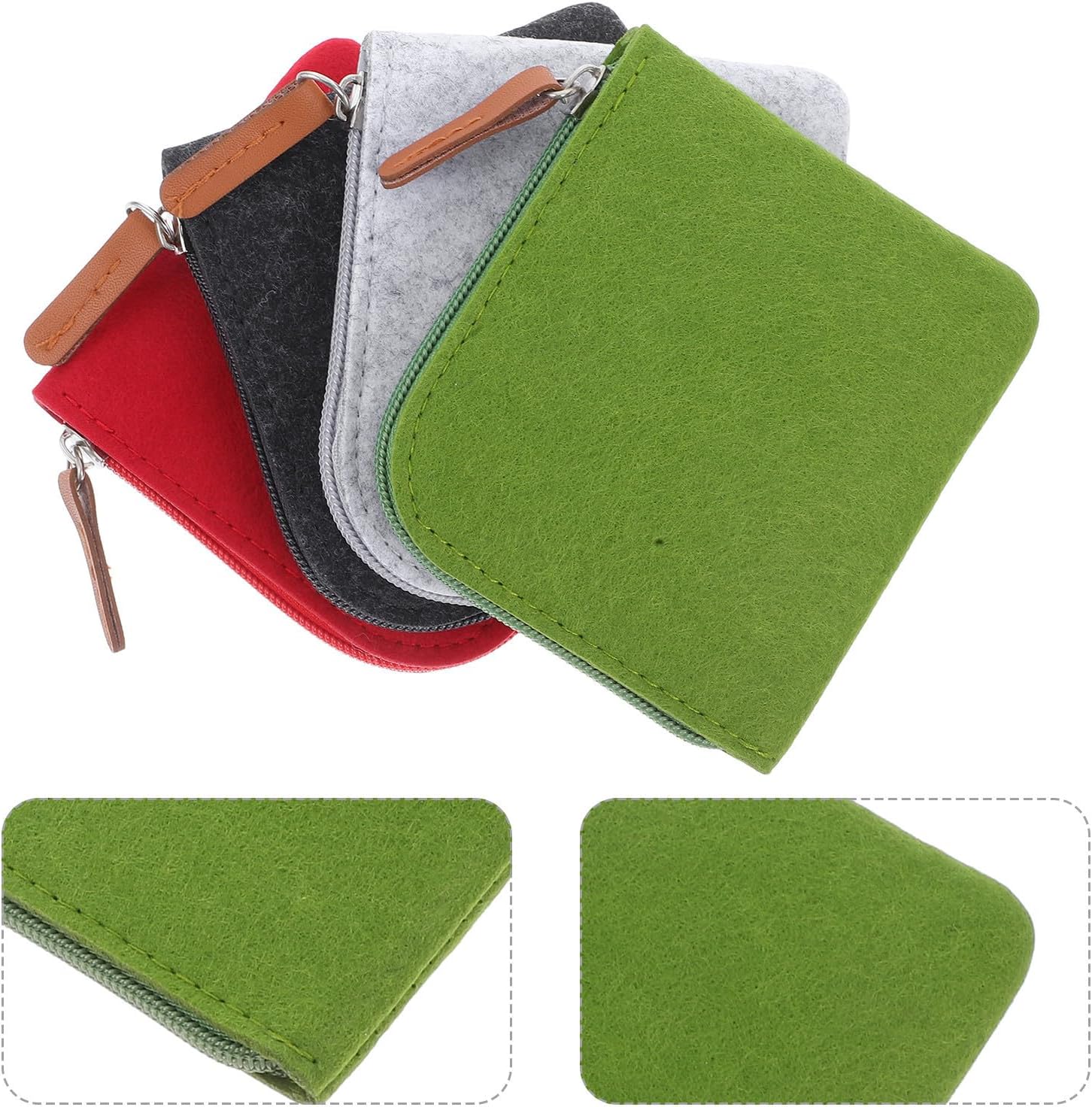 4 Pcs Felt Coin Purse Mini Wallet Zippered Storage Pouch