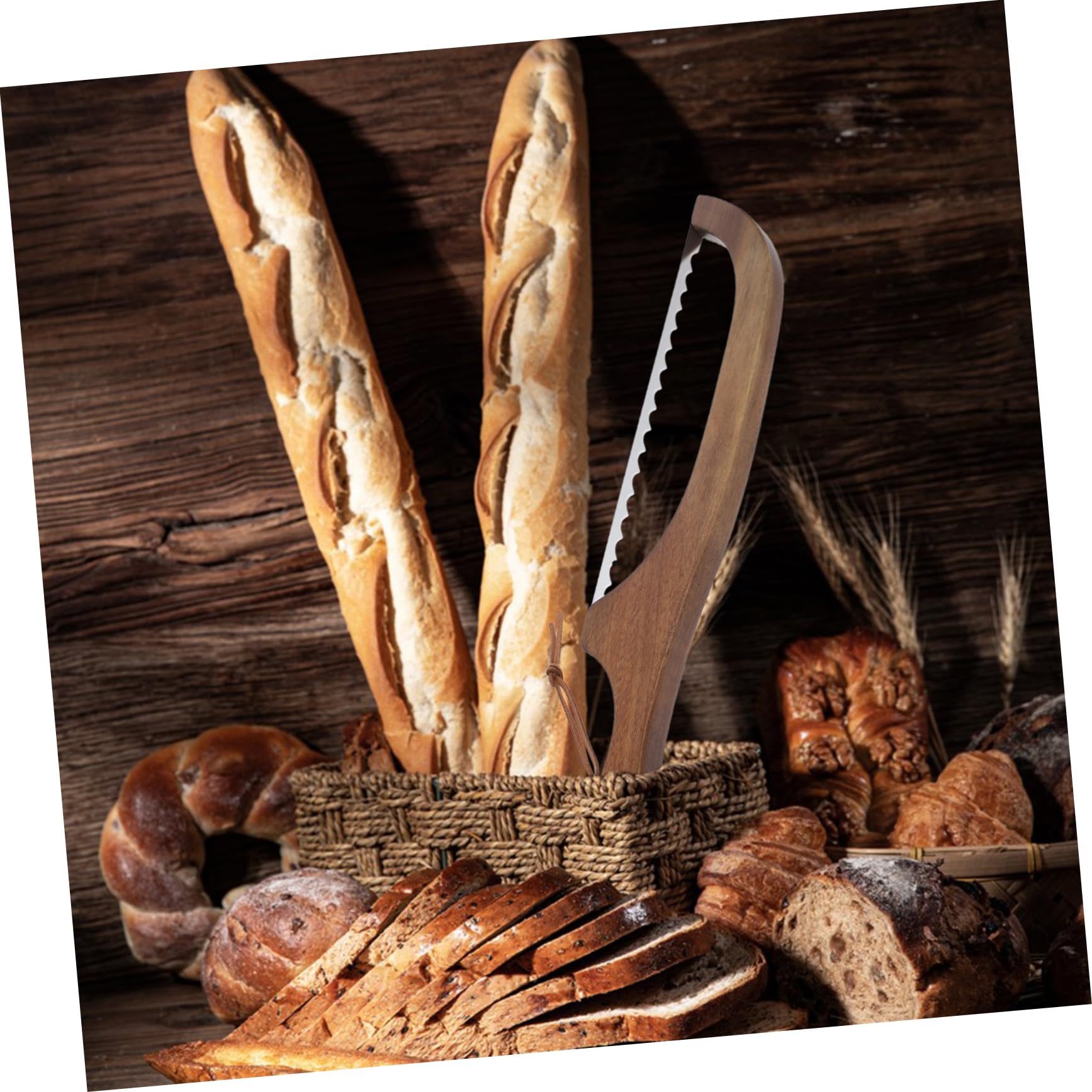 GRIRIW Sourdough Bread Slicer Wooden Bow Cutter Stainless Steel Blade for Home Commercial Use