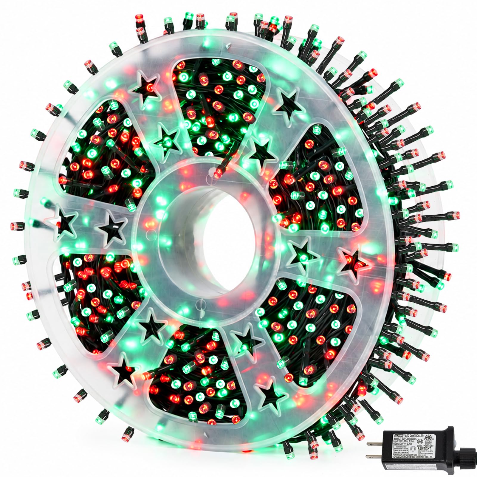 YEGUO 165ft 500 LED String Lights Outdoor Waterproof, Red and Green Christmas Lights Plug in, Green Wire Twinkle Tree Lights Indoor with Timer Memory 8 Modes