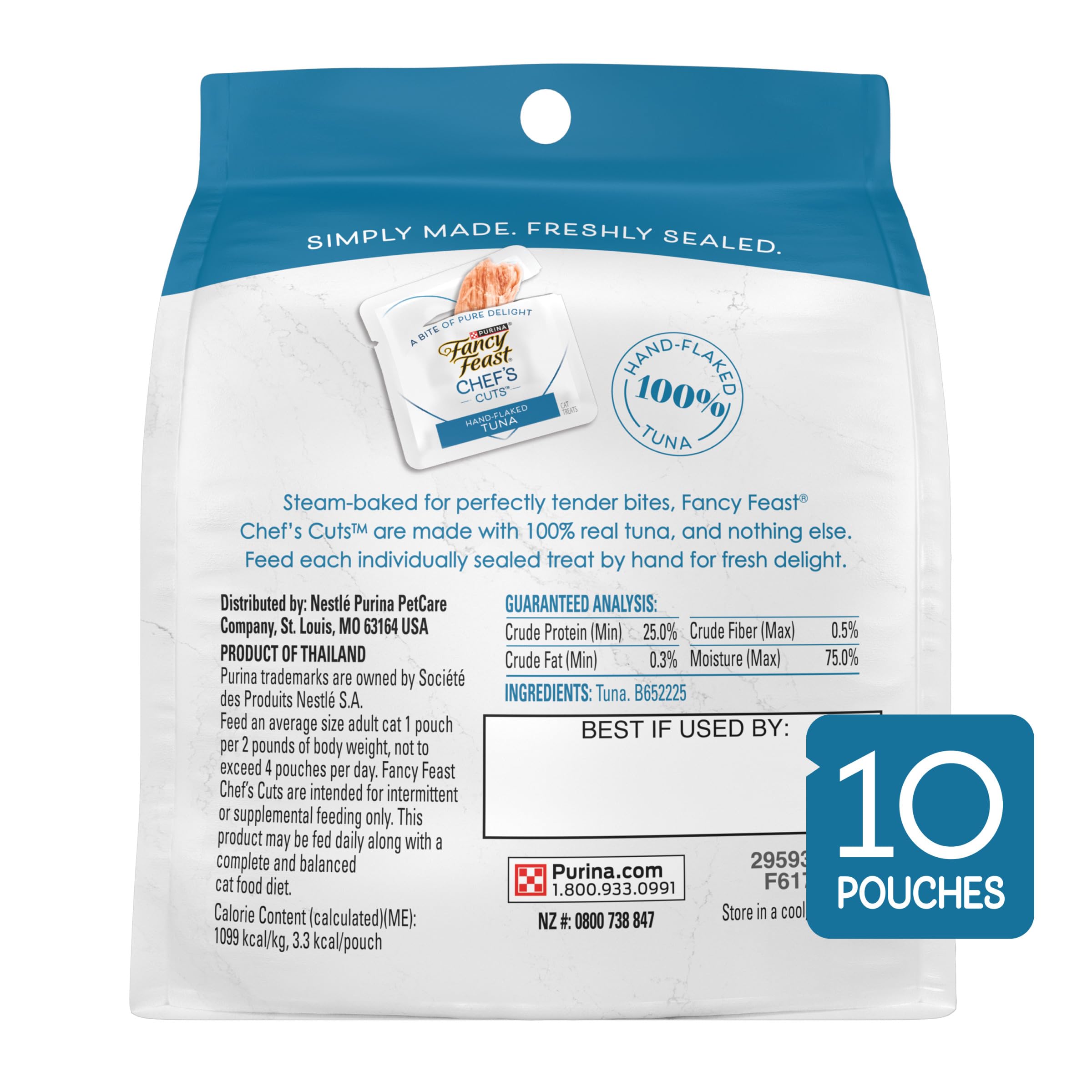 Purina Fancy Feast Natural Cat Treats - Copos de atún cortados a mano, 5 x 10 bolsas