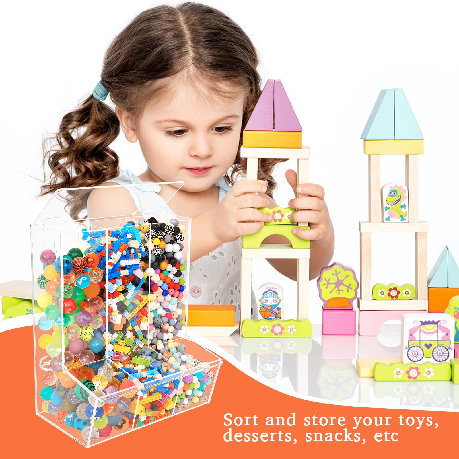 Cutora Acrylic Wall Toy Organizer Dispenser Triple Divided Storage Bin with Lids for Kids Toys Hanging Organizer for Playroom Children's Room for Blocks Cars Balls Darts Snacks