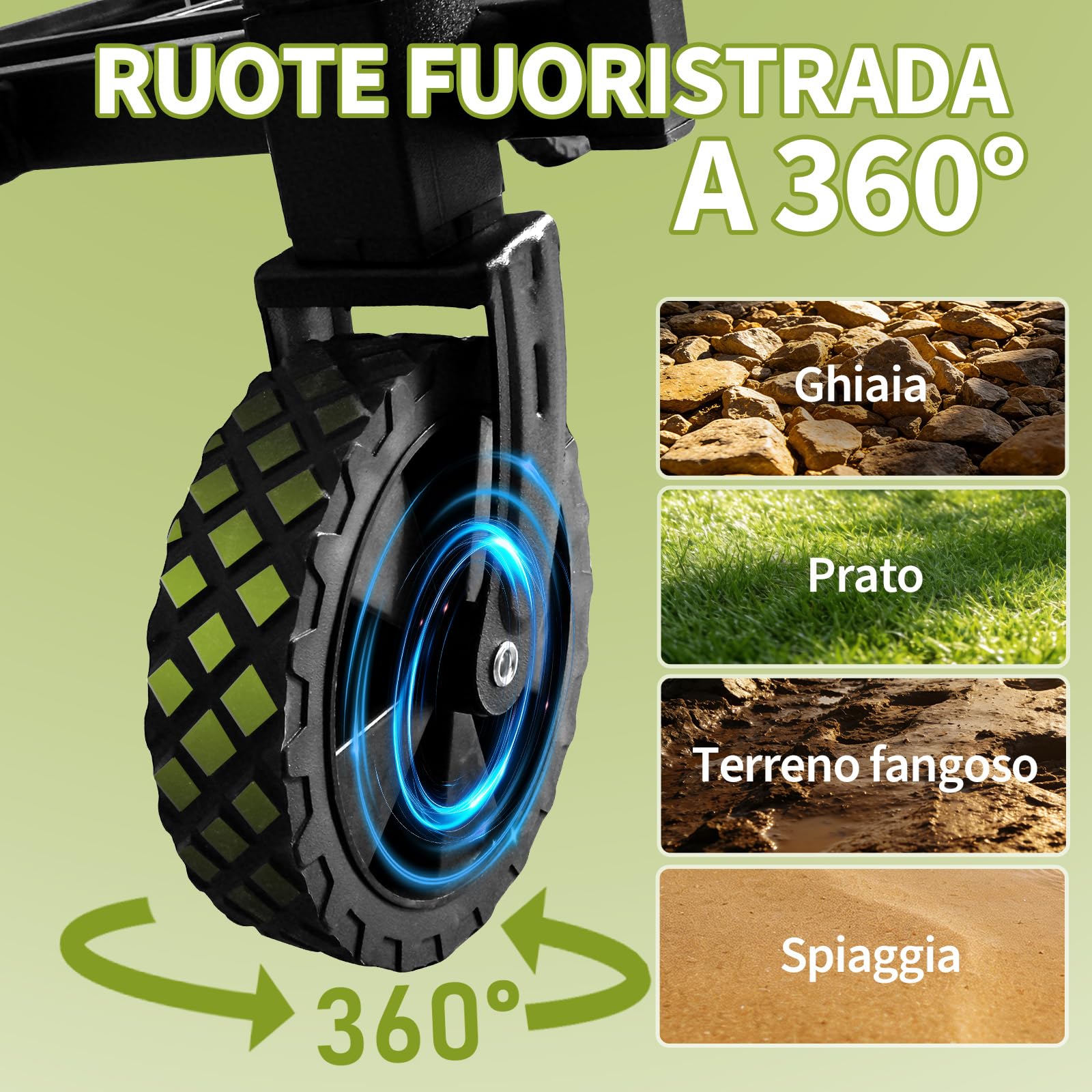 Carrello pieghevole è dotato di grandi ruote staccabili e di una maniglia regolabile, Capacità di carico massima 100kg/210 kg，Adatto per campeggio, giardini e shopping