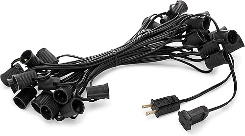 Miniatura 5 de Holiday Lighting Outlet Cadena de Luces Navideñas C9, Iluminación para Eventos de Patio, Cable Negro, Espaciado de Enchufes de 12", E17 (100") Negro