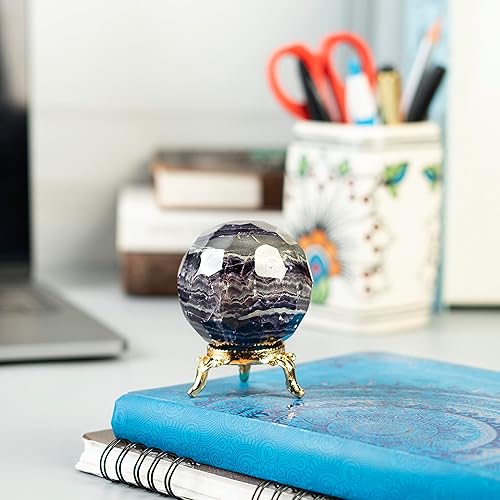 Miniatura 2 de ZAICUS Bola de corte de diamante de rodonita de 2.362 in con soporte de metal, esfera de piedras preciosas naturales para cristales curativos, bolas