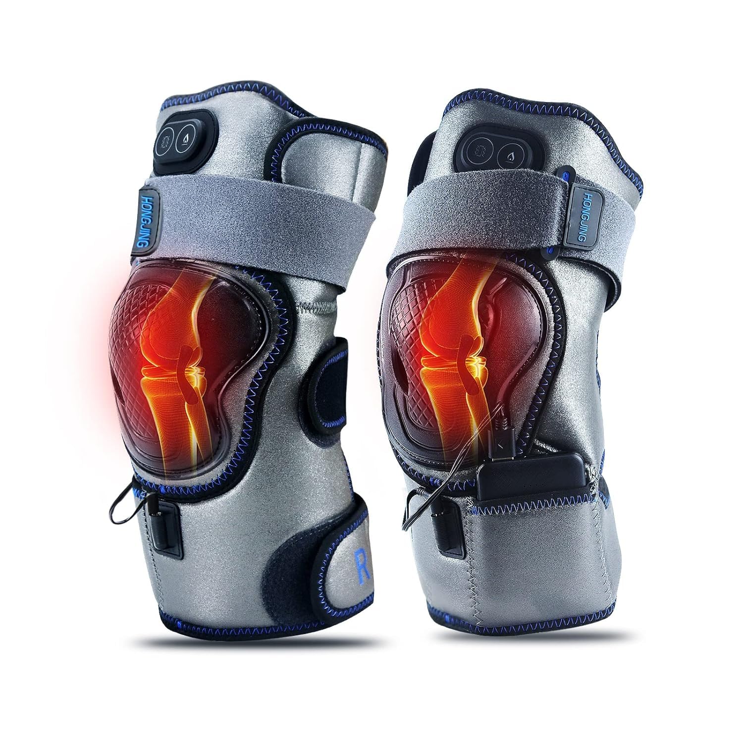 HONGJING Beheiztes Knie Massagegerät Wiederaufladbar zur Linderung von Arthritis, Gelenkschmerzen, 3 einstellbare Vibrationen und Wärme (1 Paar)