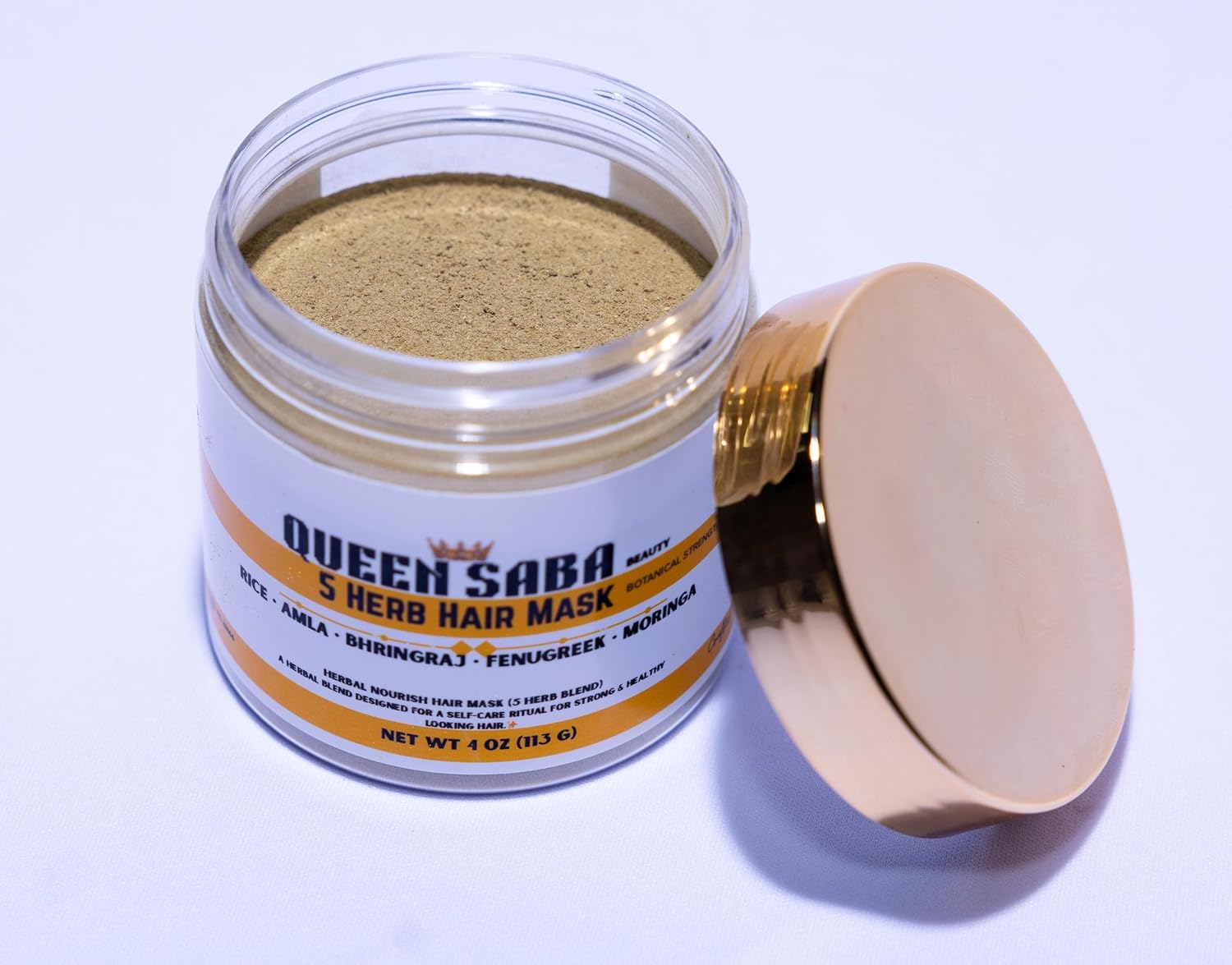 Queen Saba 5 Herb Hair Strengthening Mask Powder, 4 oz | Rice, Amla, Bhringraj, Fenugreek, Moringa