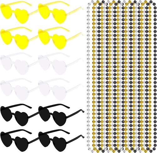 HOVEOX 12 Pairs Heart Shaped Sunglasses and 24 Pieces Beads Necklaces Heart Shap