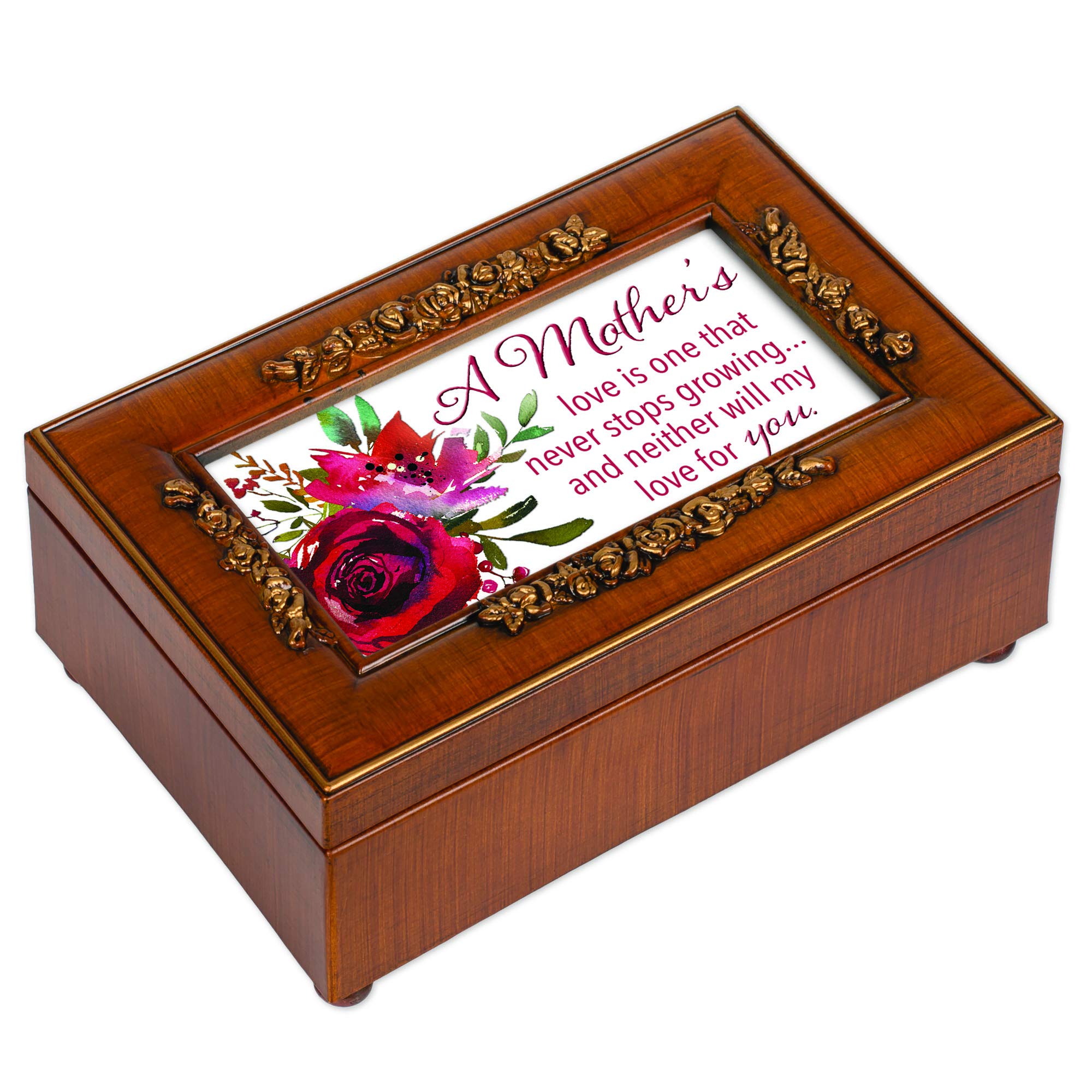 A Mother's Love Petite Rose Woodgrain Music Box Plays Wind Beneath My Wings