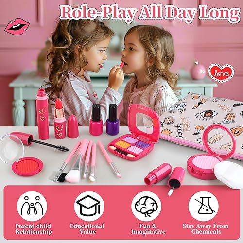 Miniatura 7 de Kit de maquillaje de simulación para niños de 3 a 5 años, juego de maquillaje falso azul para niñas pequeñas, regalos de maquillaje para niñas