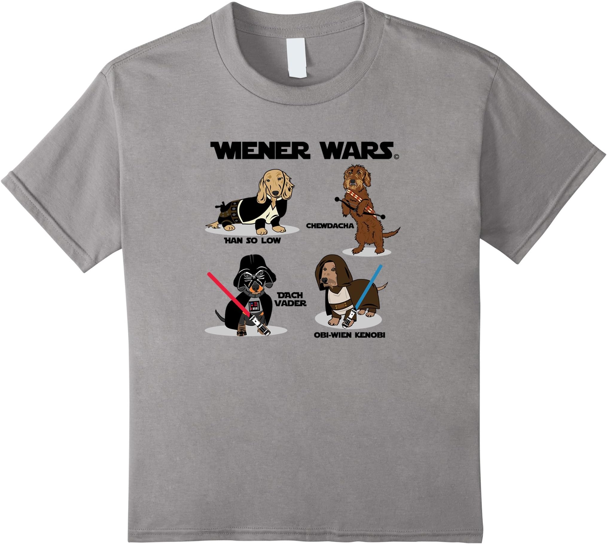 Wiener Wars Dachshund Characters T-Shirt (light colors) - Kids 10 - Slate