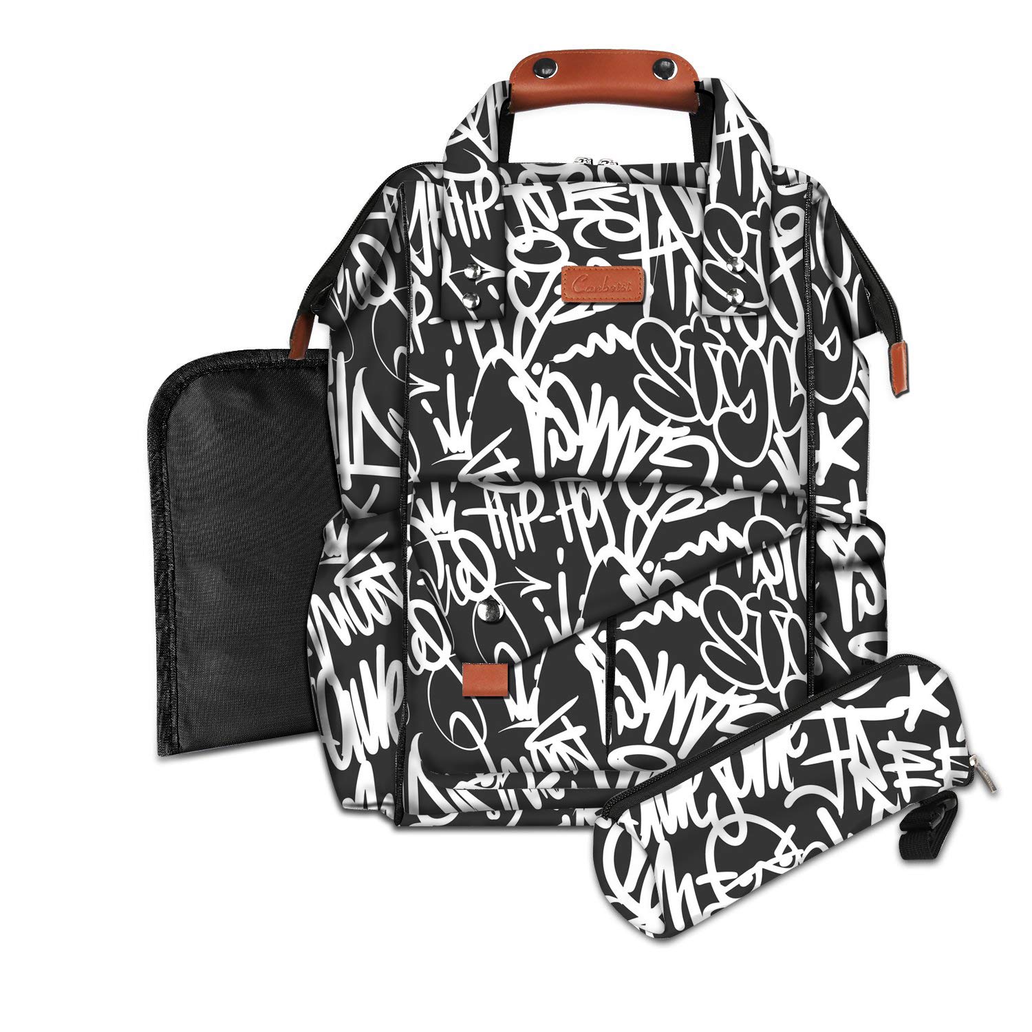 Stylish Hiphop Backpack for Dads is a Mainframe Wide Open water resistant bag with insulated bottle bag, USB Port & baby wipe dispenser, 15 pockets for the Mom & Dads who love street wear