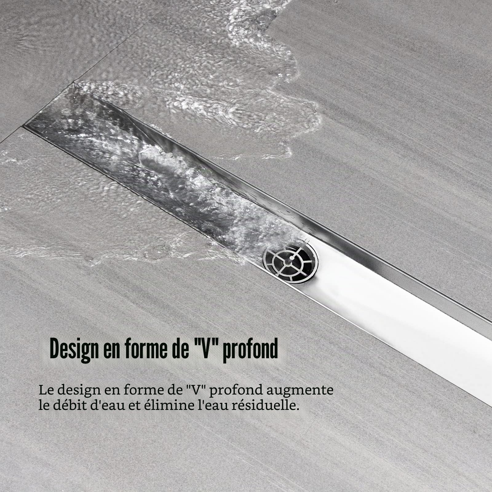 Caniveau de Douche 30cm, Acier Inoxydable, avec Siphon 360°, Plat | Caniveau de douche extra plat en acier inoxydable, Drainage Rapide, Siphon à Bloqueur d'Odeurs et Filtre à Cheveux