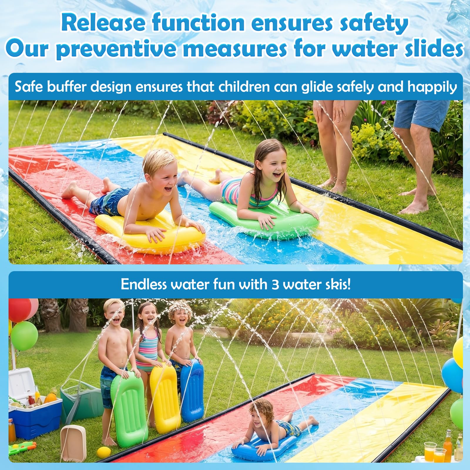 4.8m Wasserrutsche Aufblasbar Mit Surfbrett, Wasserrutsche Garten FüR Kinder, Wasserrutschbahn Kinder DraußEn, Aufblasbare Wasserrutsche, Der Integrierte Sprinkler Deckt Die Gesamte Rutsche Ab (1P)