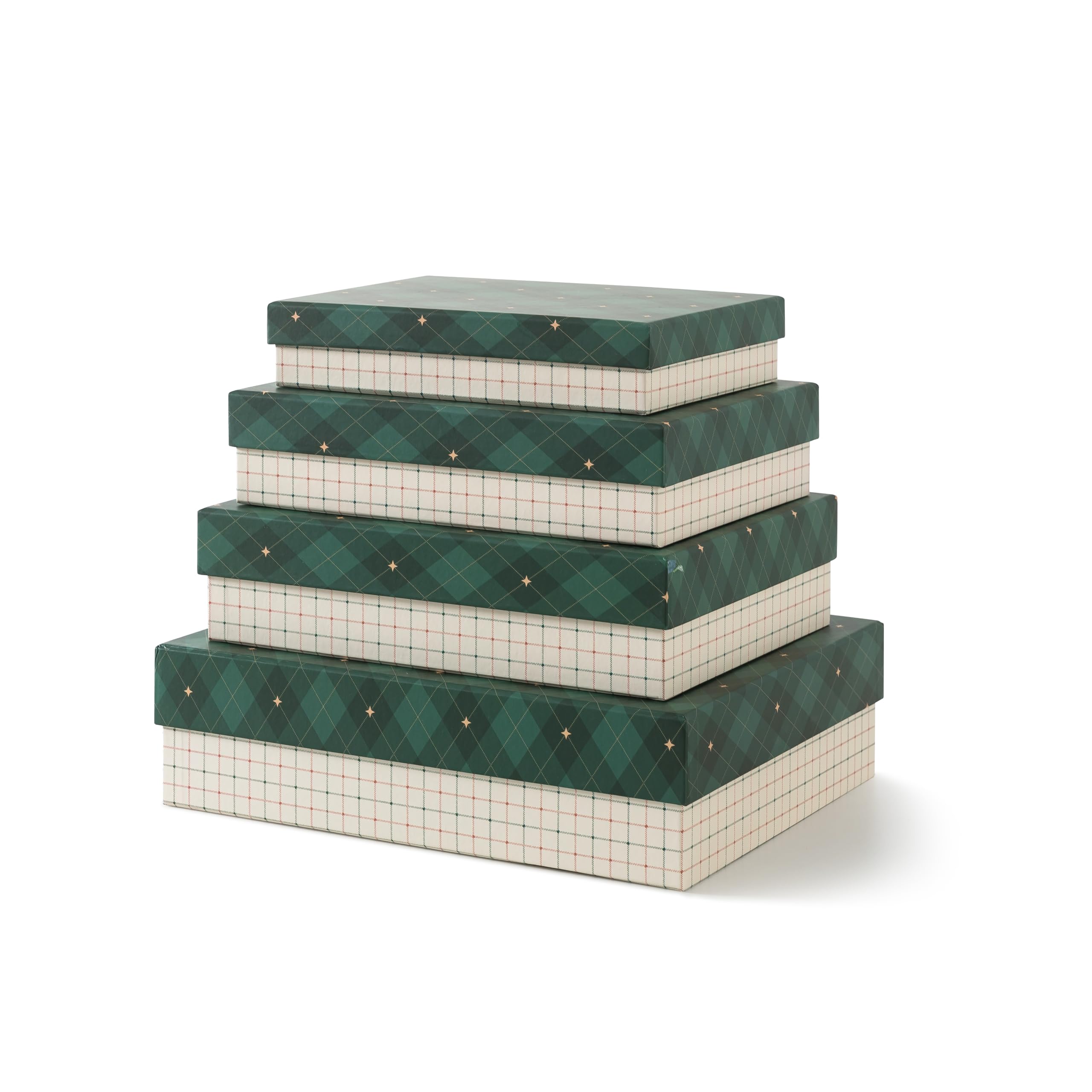 Soul & Lane - Lot de 4 boîtes cadeaux de Noël à carreaux avec couvercles, boîtes de vacances