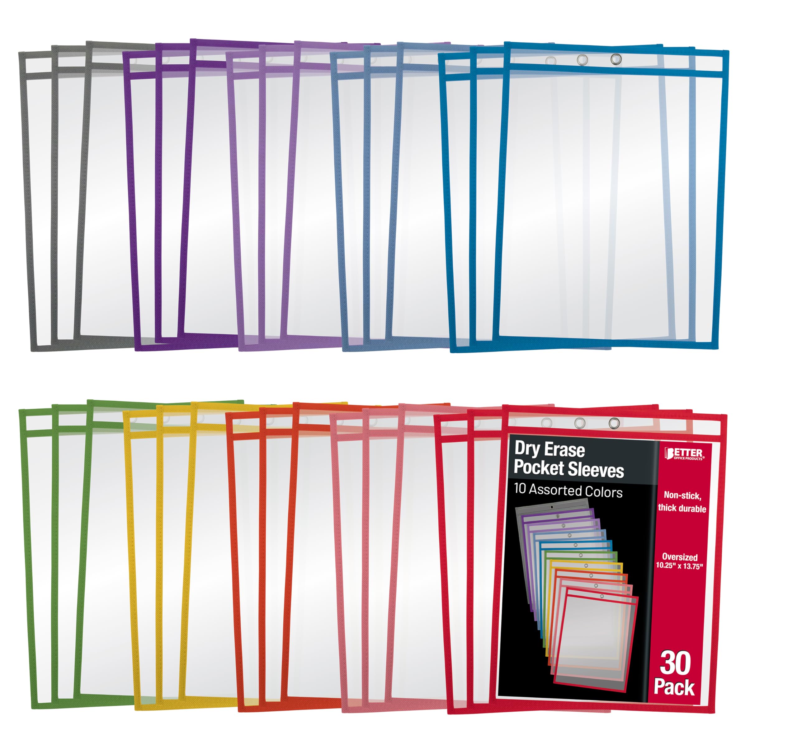 Better Office Products Dry Erase Pocket Sleeves, 30 Count, Crystal Clear, Oversized, 10.25" x 13.75", Heavy Duty Dry Erase Pocket Sheet Protectors,