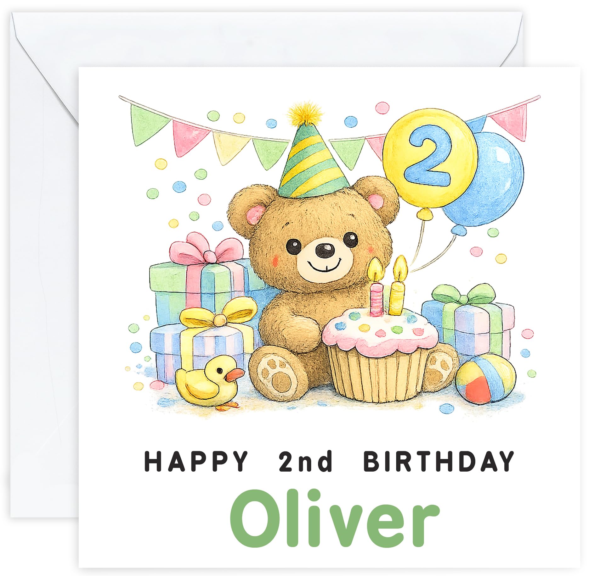 Personalised 2nd Birthday Card for Boy | Two Year Old Birthday Card with Name | Son Grandson Nephew or Godson | Design 06