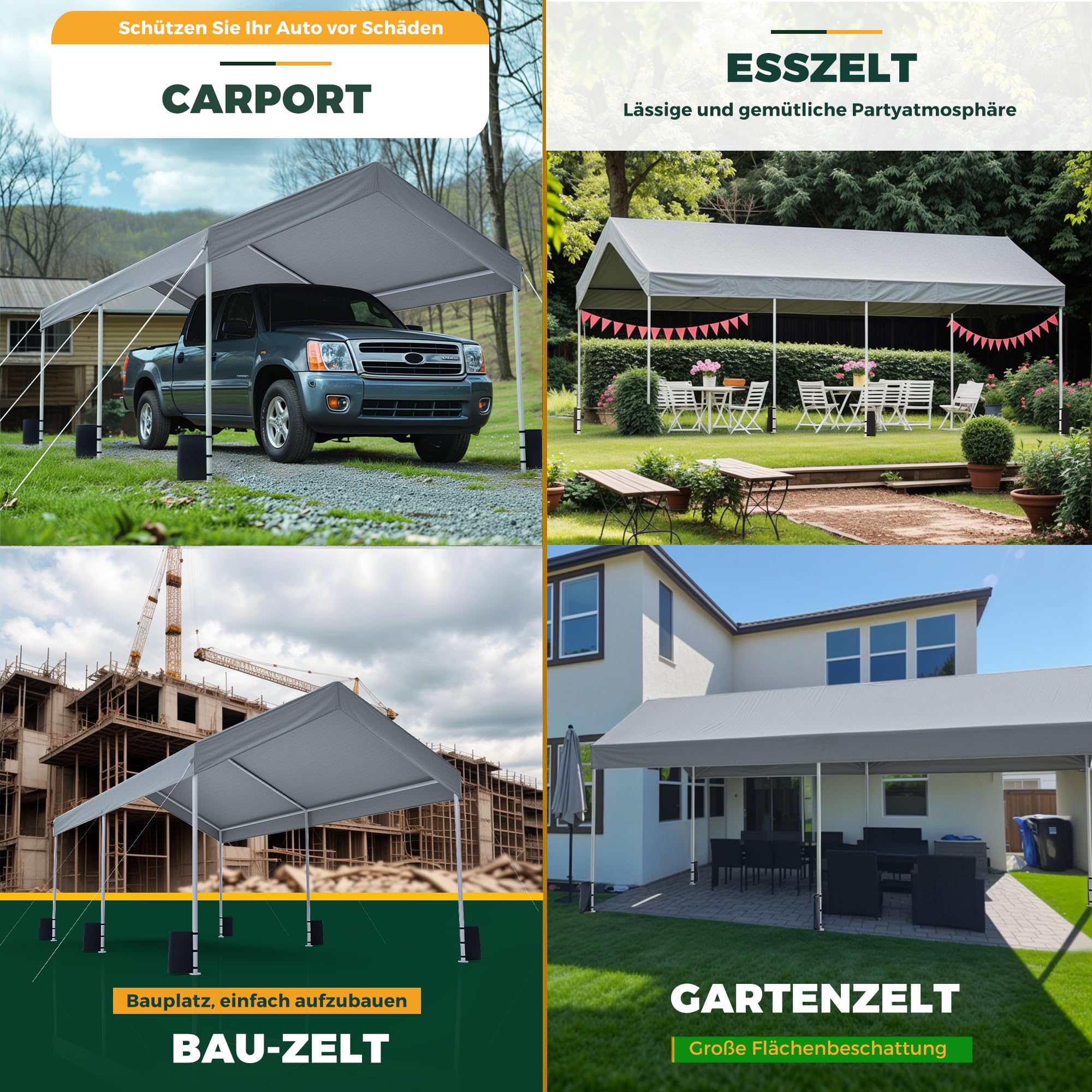 Carport 3x6 m Zeltgarage Carport mit Dach, UV-beständig wasserdicht Garagenzelt Unterstand Lagerzelt Weidezelt Garagenüberdachung für Auto, SUV, LKW, Boot, Auto Garage Zelt für Garten Party