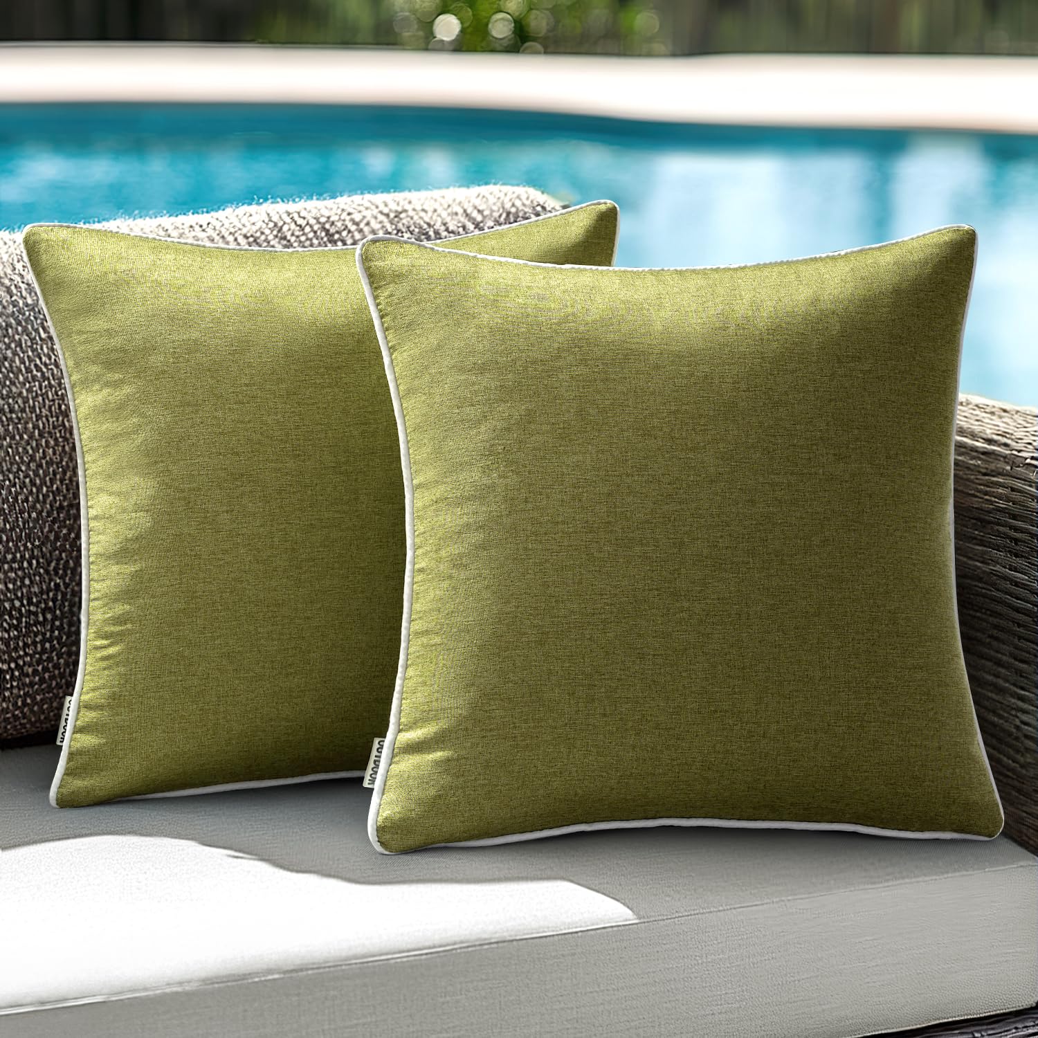 ANRODUO Set of 2 Outdoor Waterproof Pillow Covers 18x18 Inch Sage Green Decorative Throw Pillow Covers Linen Square Solid Color Couch Pillow Covers