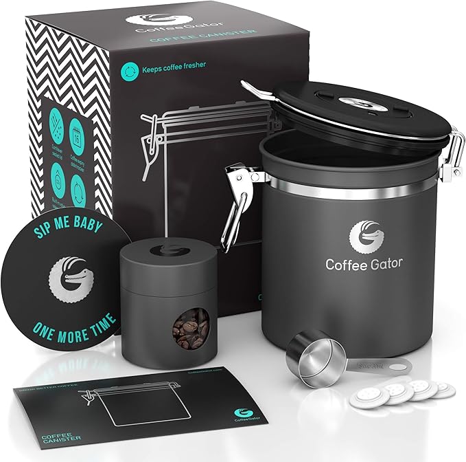 Coffee Gator Coffee Canister 6” Stainless Steel Airtight