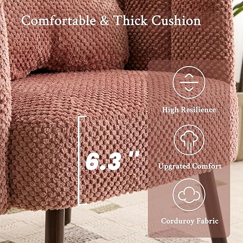 Miniatura 7 de Furniliving Silla de tocador con respaldo, silla decorativa de terciopelo para sala de estar, sillas de concha con patas de madera, silla de