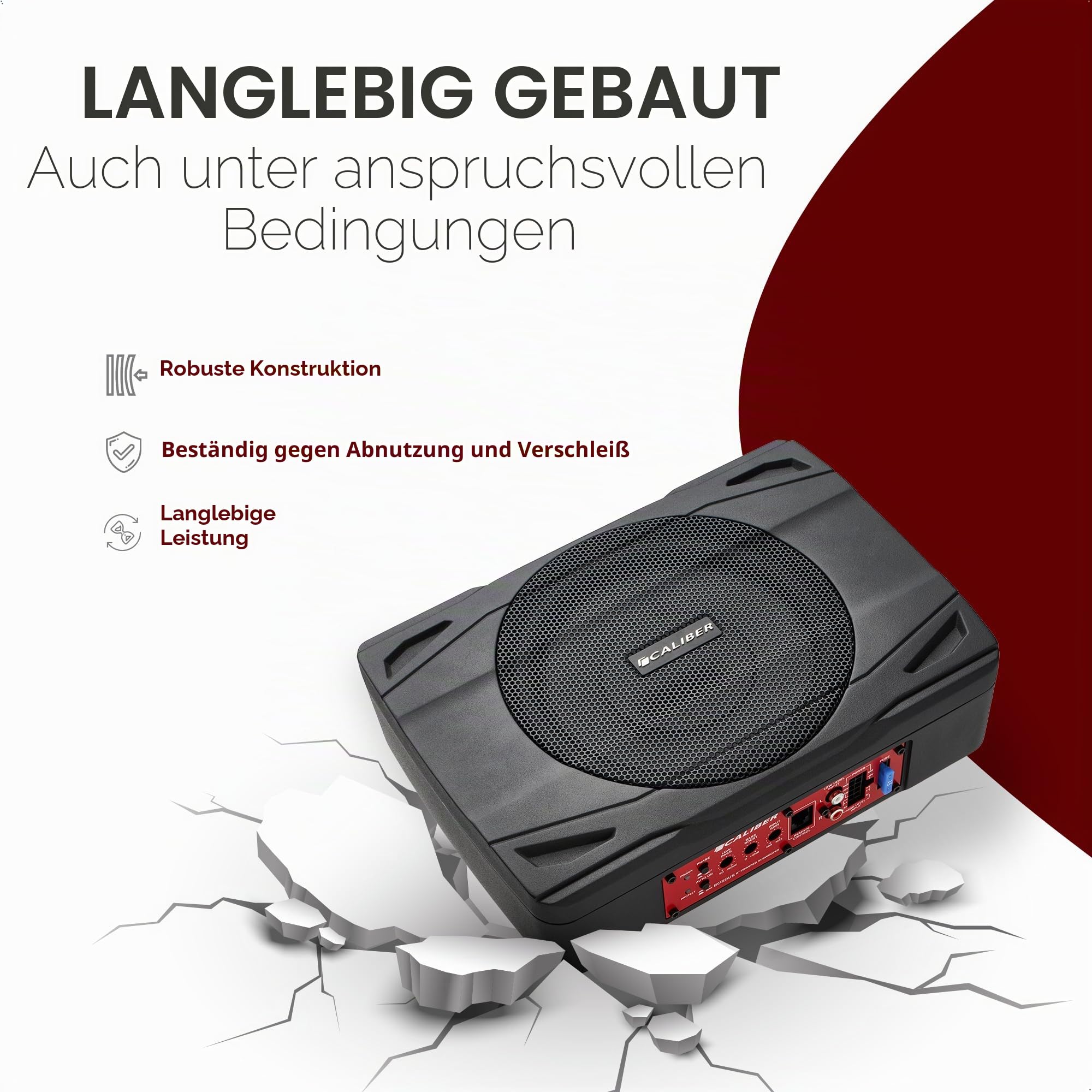 Caliber Untersitz Subwoofer Aktiv – Aktiv subwoofer für Auto - 500W – Verstärker - Bassbox - Car HiFi – 290 x 210 x 72 mm – Schwarz