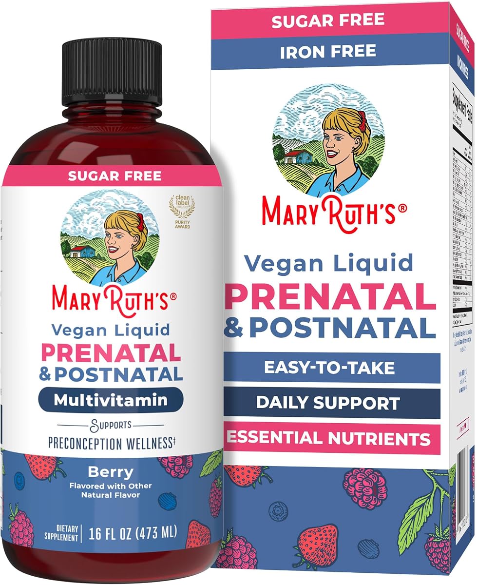 Multivitamínico líquido postnatal y prenatal para mujeres, 16 oz, vegano | Selenio, folato, desarrollo fetal saludable, vegano, sin OGM