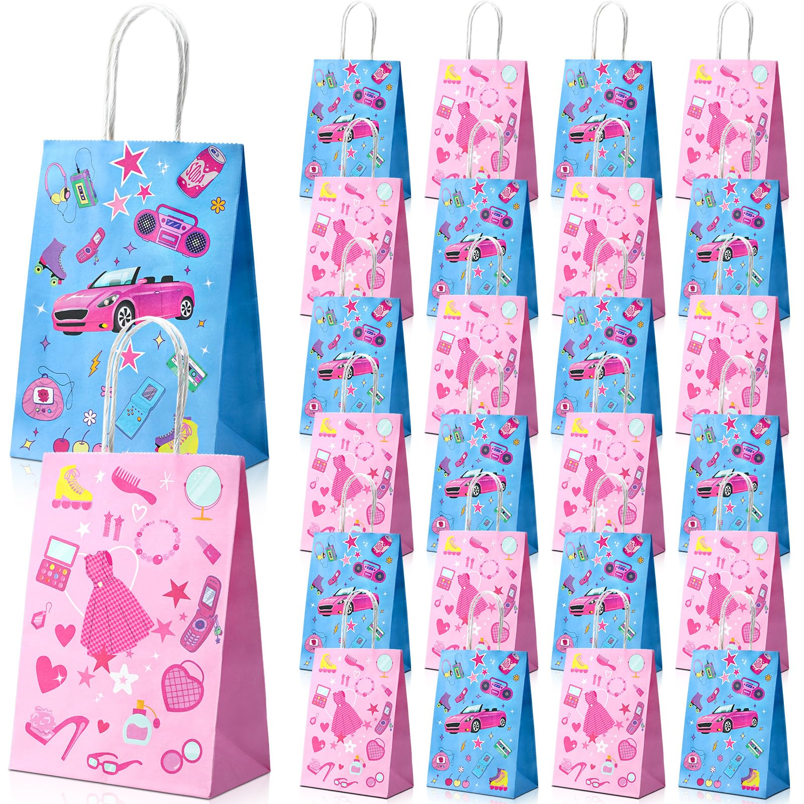 Dansydaisy 24 Pcs Hot Pink Goodie Bags Princess Gift Princess Party Favor Cute Candy Treat Bags with Handles for Birthday Party Favor Supplies