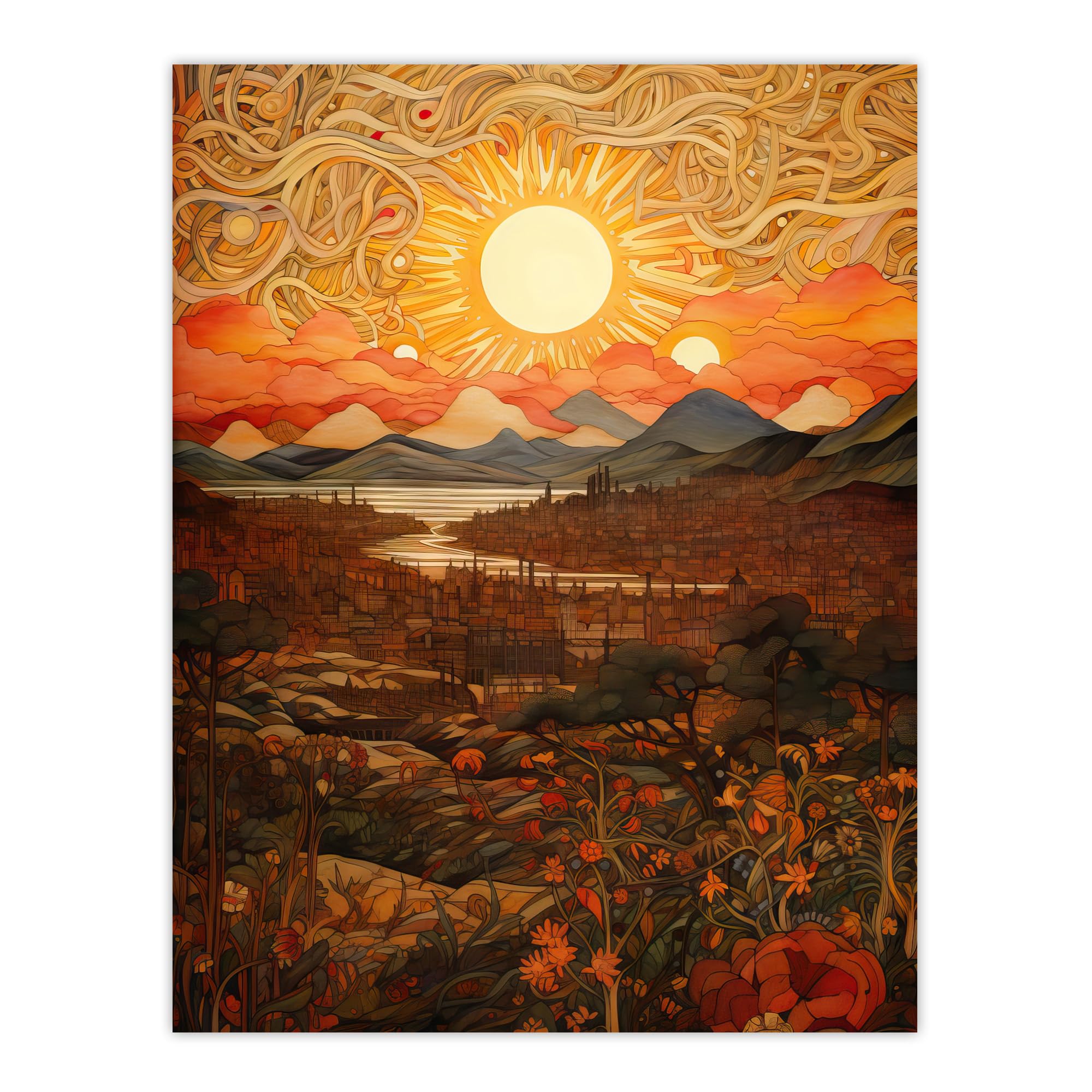 Artery8 Abstract Magical Autumn Sunset Landscape Painting Artwork Large Wall Art Poster Print Thick Paper 18X24 Inch
